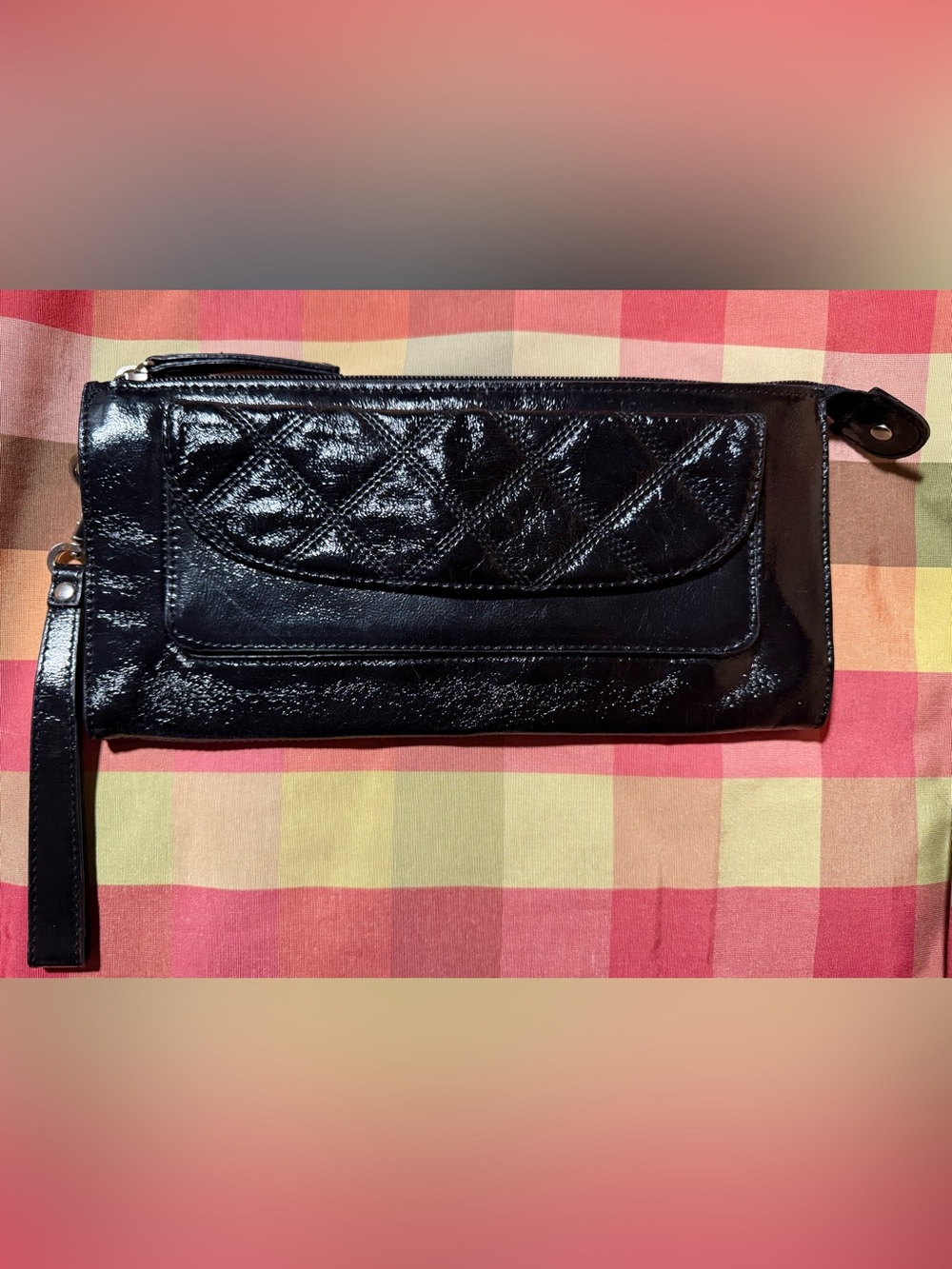 Talbots Black Quilted Leather Clutch Wallet